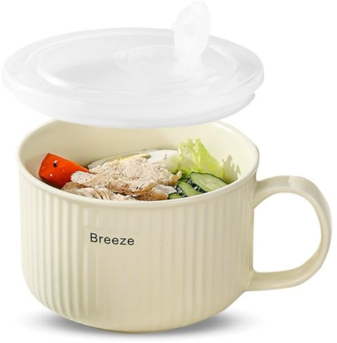 mehrido Ceramic Soup Bowls with Handle and Vented Lid, 750ml Large Soup Mug for Instant Noodle Cereal, Soup Containers, Microwave & Dishwasher Safe