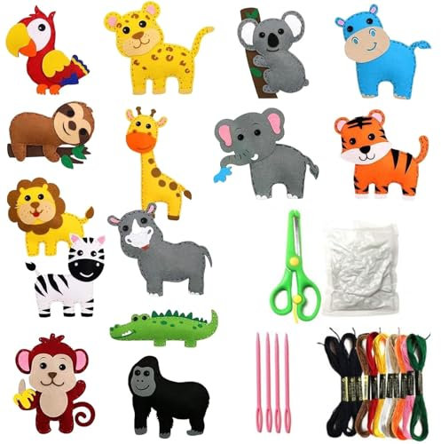 RNXSIB Nähset, Filz Waldtiere Bastelset, Kiddy Wunder Nähspaß, DIY Nähen, Tierformen Für Pädagogische Anfänger, DIY Art Craft Für Kuscheltiere(Animals)
