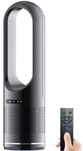 Bladeless Heater Fan,Remote Control Cooling and Heating Tower Fan,1400W/2000W Space Heater Fan,80° Oscillating/8 Speeds Cold Wind/3 Modes Heating/8h Timer
