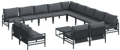 vidaXL Garden Sofa Set 14 pcs Anthracite Steel, Stylish Outdoor Furniture, Elegant Patio Set, Comfortable Garden Lounge, Modern Balcony, Functional Deck Seating
