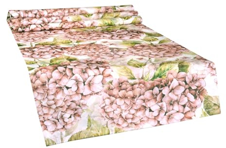 beties - Landlust Hortensie - , Tischläufer ca. 40x130 cm; beties Landhaus-Collection – 100 % Baumwolle, Premiumqualität in Burgundy-Rose