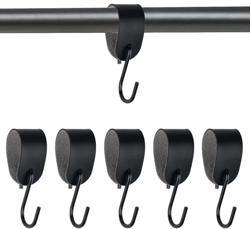 Jiujuda9 6 Set S Haken Schwarz Metallhaken mit Lederschlaufe | Aufhängehaken für Kleiderstange Camping Küche Bad und Haushalt