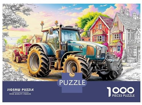 Landleben Traktor Szene Puzzle 1000 Teile Bunte Landleben Illustration Festliches Geschenk, Kunstvolles Motiv 38x26cm/1000pcs