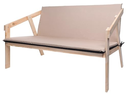 PATKAR Gartensofa 107x76x76 cm mit Sitzkissen - Holz Gartenmöbel für Terrasse, Garrten & Balkon - Gartenkissen Wasserdicht & UV-beständig - Unbehandelt Gartenbank bis 200kg - Braun-Schwarz