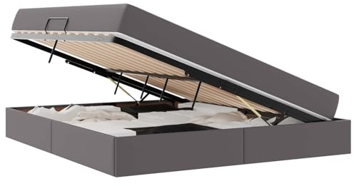 Owoxanthellate Doppelbett 180x200 cm Grau Leder Stauraumbett mit Matratze Lattenrost Metallrahmen Modernes Design hydraulischer Lift für Schlafzimmer Gästezimmer Wohnung
