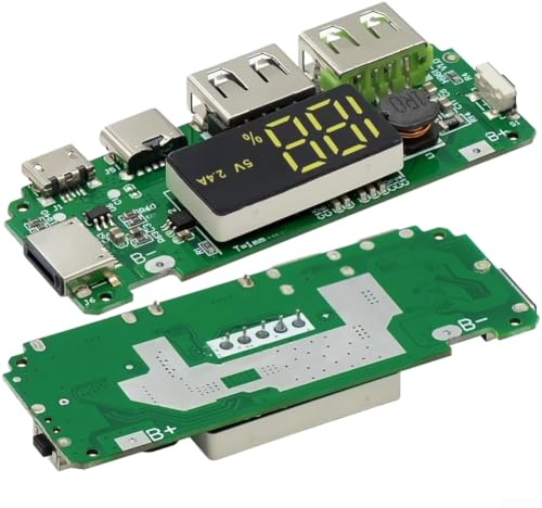 Powerbank-Modul mit Digitalanzeige, Dual USB Ausgang 5V 2.4A/1A, Ladeboost-Modul für DIY 20000mAh-Akku, Kompakt 68x27x9mm(5V2.4A)