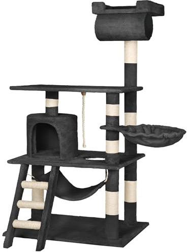 tectake Kratzbaum für Katzen mit Katzen Hängematte, Liegemulde, Höhle, Treppe, Röhre und Spielkordel, Kratzbaum groß mit Sisal und Plüsch, Kratzmöbel Katzenbaum groß XXL mit Hängematte Katze