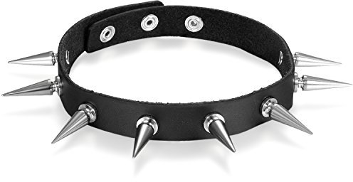 JewelryWe Schmuck Damen Leder Halsband Choker Gotik Punk Spike Nieten Spitze Sklave Kragen Halsketten PU Leder Kette Schwarz