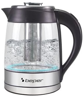 BEPER BB.103 Bollitore Elettrico 1,8 L - Tisaniera Infusiera con Filtro in Acciaio Inox per The e Tisane in Foglia
