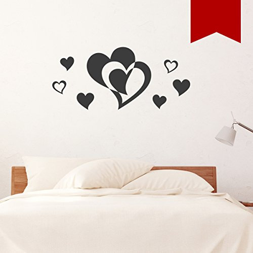 WANDKINGS Wandtattoo - Doppelherz mit 6 Herzen im Set - 40 x 18 cm - Rot - Wähle aus 5 Größen & 35 Farben