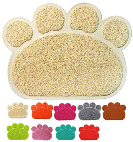 CloudHeart Tapis de sol premium pour animal domestique, en forme de patte, en PVC, antidérapant, lavable, doux, tapis de gamelle pour chat, chien, (30 x 40 cm) - Camel