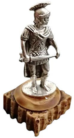 Römische antike Centurio figur - Miniatur Sammlerstück - Römischer Legionär MIni Statue Versilbertes metall mit Harz Basis - Kleine Römischer Modellsoldat zur Sammlung - Zenturio Statuette h 5,2 cm