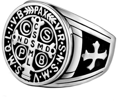 BOBIJOO JEWELRY - Siegelring Ring Kreuz St. Benedikt Patina Silber - 23,2 (14 US)