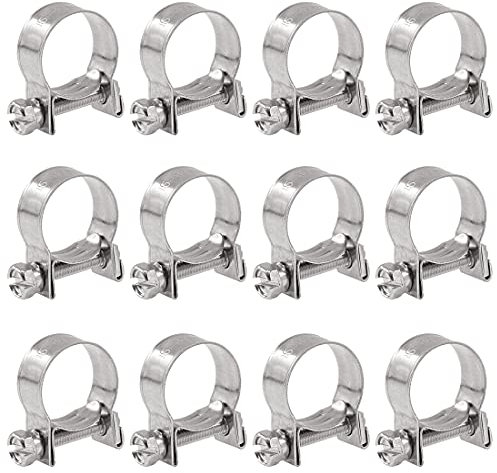 Glarks Juego de 12 abrazaderas de manguera de inyección de combustible de acero inoxidable de 15 a 17 mm (19/32 a 11/16 pulgadas de diámetro)