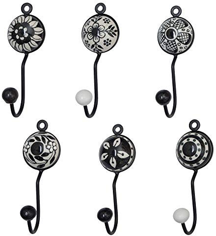 Knober Indigo Keramikhaken Wandhaken Garderobenhaken Kleiderhaken (04. Mix-Set Schwarz-Weiß 6 Stück)