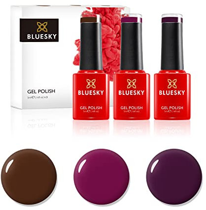 Bluesky Gel Nail Polishes, Winter Warmers, Tinted Love 80557, Faux Fur 80538, Plum Wine CS63, 3 x 5ml, Dark, Purple, Red, Brown (Requires Curing Under UV LED Lamp)