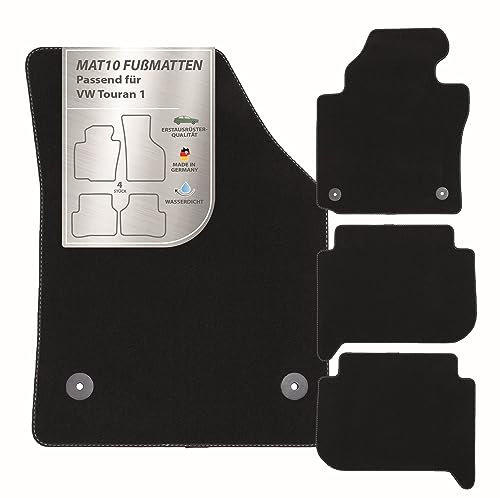 MAT10 – Auto-Fußmatten passend für VW Touran 1 (BJ 09/2010 - 08/2015, 5-Sitzer, GP2, Typ 1T) aus Velours | 4-teiliges Automatten Set | langlebige Erstausrüsterqualität, Made in Germany
