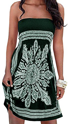 Robe d'été pour femme, au motif de fleur, multicolore, style bohème, décontractée, mini robe de plage, vert foncé, L