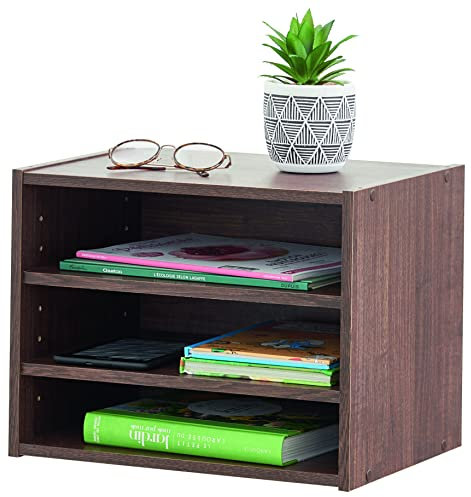 Iris Ohyama, Kleines Aufbewahrungsmöbel, Nachttisch, Beistellmöbel, Nachttisch, 3 verstellbare Regale alle 3.2 cm, Büro, Schlafzimmer, Wohnzimmer - Stack Box STB-400T - Braun