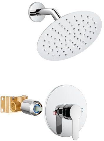 Airuida Shower Faucet Set,8 Inch Round Rainfall Shower Head,SUS304 Stainless Steel Single Handle Shower Trim Kit,Wall Mount Bathroom System with Female Threads Valve Chrome Polish