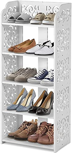Schuhregal, 5 Ebenen Geschnitztes Regal, Schuh-Organizer für bis zu 8-10 Paar Schuhe, Schuh Regal für Wohnzimmer, Garderobe und Flur, Badregal, Ablageregal Schuhablage Standrega 40 x 23 x 90 cm