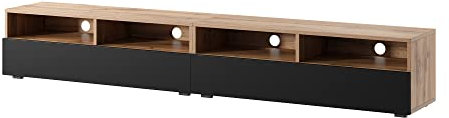 Selsey REDNAW - Mueble TV con Dos cajones - Roble Wotan/Negro Brillo - 200 cm