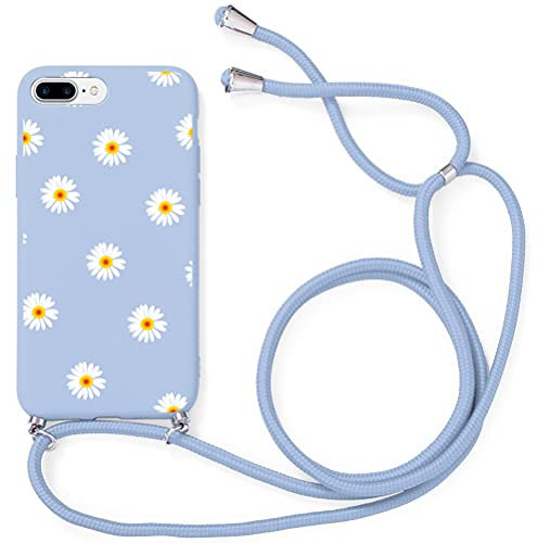 Yoedge Schutzhülle für iPhone 8 Plus/iPhone 7 Plus mit Kordel, 5,5 Zoll, dünn, weich, Silikon, TPU, mit ästhetischem Motiv, stoßfest, Bumper mit verstellbarem Band, Margerite