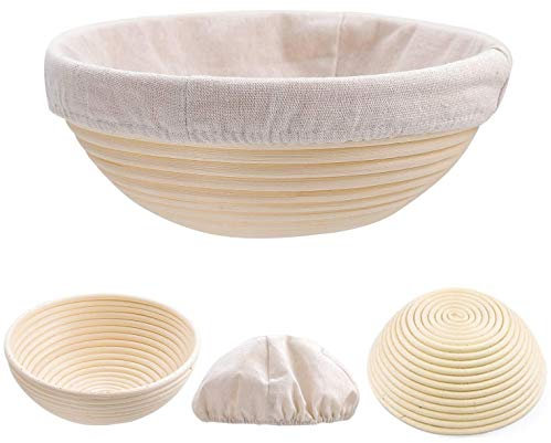 Gärkorb Gärkörbchen Rund, 22*8 cm, Ø 22cm Brot Teig Korb Form Gärkörbe Korb aus Natürlichem Peddigrohr für selbstgemachtes Brot für professionelle und häusliche Bäcker, Brotbacken, Bäckermesser
