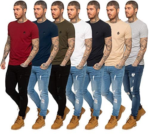Enzo Designer Mens Slim Fit T Shirt Muscle Fit Stretch Tee Gym Crew Neck Short Sleeve Top