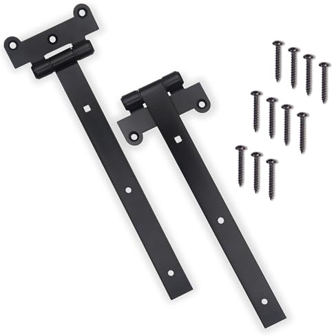 DIYWorld 12 Black Door Hinges – 2Pcs Gate Hinges with 12 Mounting Screws – Medium/Heavy Duty 4mm Thick Iron Construction with Black Powder Coating – Ideal for Gates, Sheds, Barns