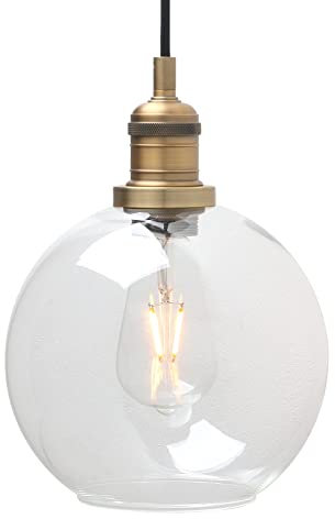 Phansthy Pendentif Vintage Industriel Rétro Plafonnier 20cm Globe Abat-Jour En Verre Clair Suspension Décoration Lampe pour Loft Cuisine Café Bar E27 (Antique)