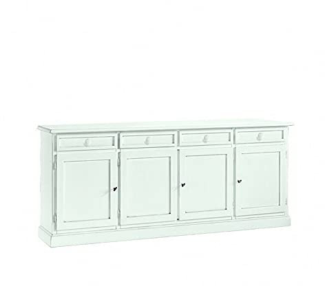 Mar.c.a. Design, Meuble de Rangement en Bois Blanc Mat - Meuble Cuisine avec Casiers, Étagères et Tiroirs - Meuble TV Blanc Classique - Buffet Salle a Manger 205x42x86H, pour Meubles de Salon