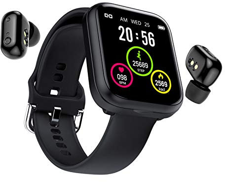 Festnight Pulsera Inteligente X5 2 en 1 con Auriculares inalámbricos Pantalla IPS de 1.54 BT5.0 Fitness Tracker IP67 Impermeable Sueño / / Monitor de presión Arterial Mensaje /