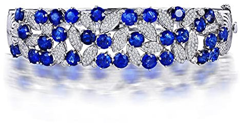 Daesar Damen Armband Weißgold 750 Blätter mit Saphir 11.35ct, Bettelarmband Charm Armreifen Diamant Weißgold
