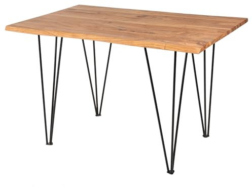 Riess Ambiente Massivholz Esstisch Mammut 120cm Wild-Akazie Küchentisch Schreibtisch Baumkante Hairpin Legs