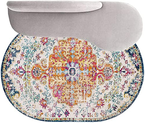 SRTJURFG Modernes Design Teppich Indoor & Outdoor, Oval Anti-Rutsch Teppiche Traditionelles Blumenmuster Kinderteppiche Flauschige Groß Schutzmatten 90 X 160 cm