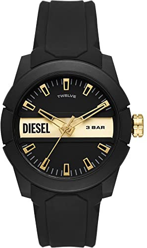 Diesel Orologio Double Up da uomo, movimento a tre lancette, cassa in nylon nero da 43 mm con cinturino in silicone, DZ1997