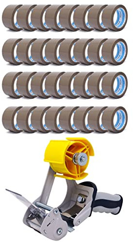 gws Verpackungs-Set mit robustem Lager/-Industrie Abroller und 36 Rollen braun 66m x 50mm zum Verpacken von Paketen - Hohe Klebekraft - Einfache Bedienung - Profi-Qualität