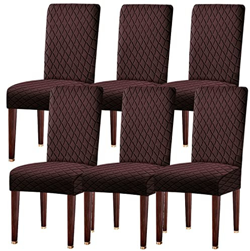 LANSHENG Stuhlhussen 6er Set, Universal Esszimmerstühle Stuhlbezug, Abnehmbar Waschbar Stuhlhussen für Esszimmerstühl, Küche, Restaurants, Hotels (Braun, 6er Set)