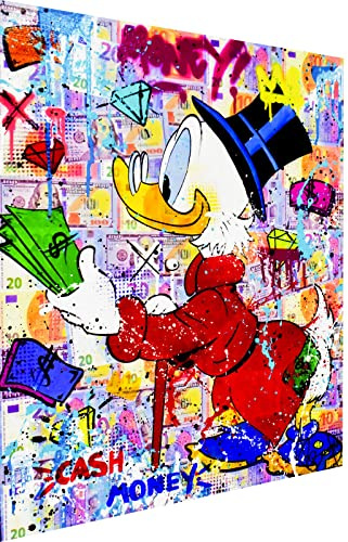 Magic Canvas Art Dagobert Duck Cash Pop Art Leinwandbild 1- teilig Hochwertiger Kunstdruck Wandbilder – B8321, Material: Leinwand, Größe: 80x40 cm