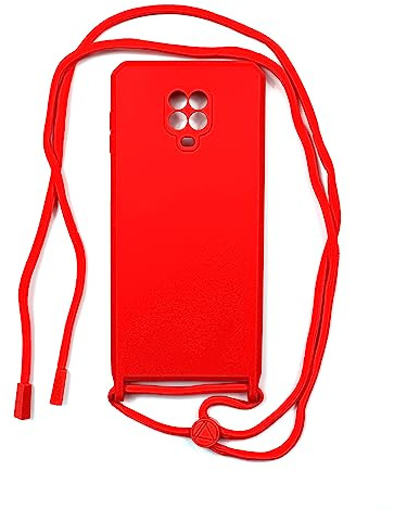 Funda con Cuerda para móvil Xiaomi Redmi Note 9 Pro / Redmi Note 9s Carcasa Silicona Suave Con Cordón – Función para Colgar del Cuello con Correa Ajustable (Xiaomi Redmi Note 9 Pro, Rojo)