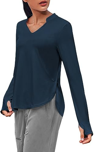 PINSPARK Langarm Sportshirt Damen UPF 50+ Sonnenschutz Laufshirt V-Ausschnitt Sun Shirt Blau Lila S