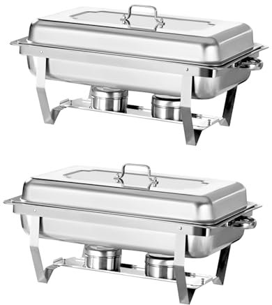 Jacgood Chafing Dish Profi Set Toulouse, Edelstahl Warmhaltebehälter, Speisewärmer, Rechaud, Chafing Dishes für Catering, Buffet und Party (2 Packung)