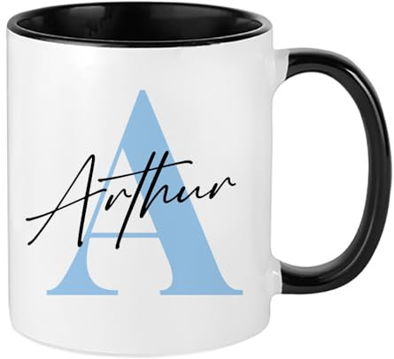 Getagift Personalised Mug Initial with Name, Alphabet Mug, Inside Coloured Coffee, Tea Mug. (Black)