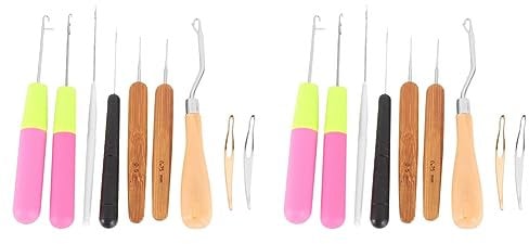 ESUSO 18 Stück gebogene Knüpfhaken Häkelnadel-Set Knüpfhaken Werkzeug Häkelnadel Haar Verriegelungswerkzeug für Zopf Haar Teppich