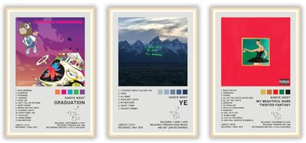JINOS Kanye West Poster, ein Set von 3 Leinwandalbum-Postern, dekoratives Gemälde, Leinwand-Wandposter und Kunstdruck, moderne Familienschlafzimmer-Dekoration, Poster für Zimmer, ästhetisch, 30 x 45