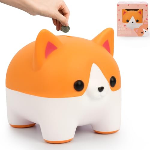 JIZWPOOM Sparschwein für Kinder, Hunde-Sparschweine, Corgi-Sparschwein für Jungen, Spardose, unzerbrechliches Sparschwein für Mädchen, Hundebank, Spardose für Kindergeburtstag
