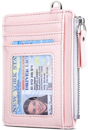 Teskyer Kartenetui Damen, Slim Wallet mit Münzfach, RFID-Schutz Minimalistischer Card Holder Wallet mit Reißverschluss, 11 x 8 cm, Helles Pink