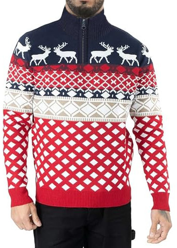 NOROZE - Maglione da Uomo con Motivo Natalizio, Lavorato a Maglia, Taglie S-2XL, M