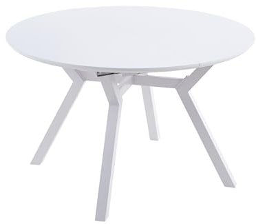 NORYKHOME Mesa Comedor Redonda Extensible EBRO, Salón, Cocina, Estilo Indutrial, Blanco y Patas metálicas Blanco, Extensible de 120cm a 160cm